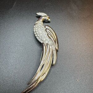 Vintage Signed Monet Peacock Brooch w/Rhinestone Accents